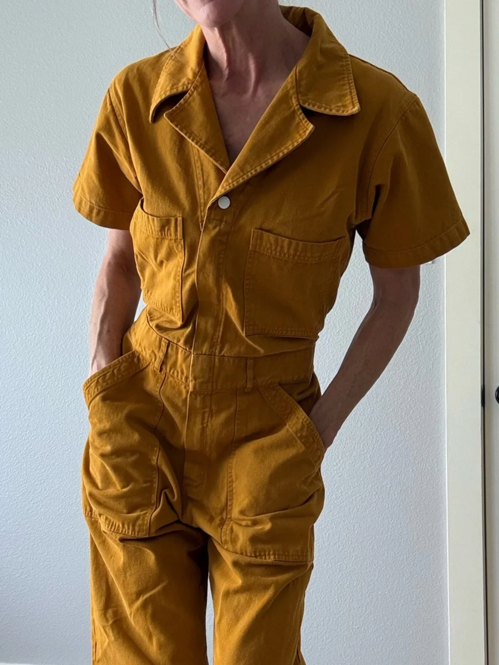 Big Bud Press shortsleeved jumpsuit mustard yellow sz M - Picture 4 of 11